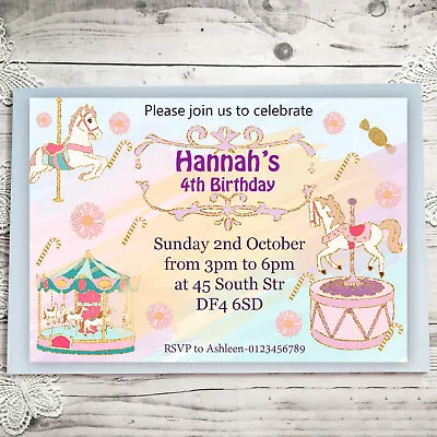 Personalised Fun Park Birthday Party Invitations Horses Party Invites A6 X10 • £3.60