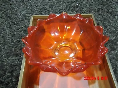 Vintage Vicking Glass Persimmon Orange Double Crimped Edge Candy Bowl • $9.99