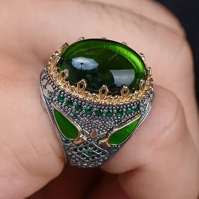 Handmade Green Zircon Royal Ottoman Vintage Genuine 925 Sterling Silver Men Ring • $57.47