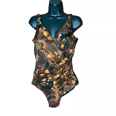 Miraclesuit Brown Pandora Floral One Piece Bathing Suit Swimsuit Size 14 • $60