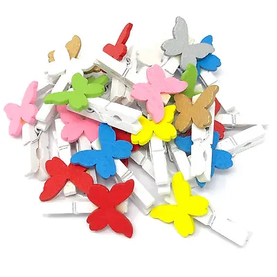 30mm Mini Clothes Pegs With 20mm Butterflies Craft For Shabby Chic Wedding Decor • £3.29