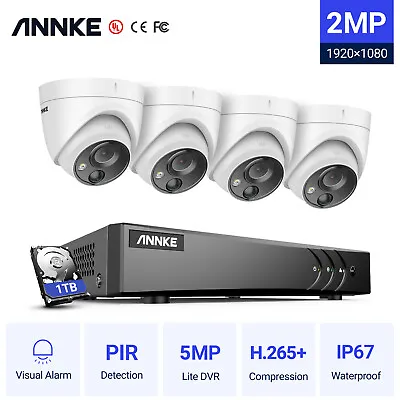 ANNKE 8CH 5MP Lite DVR Dome PIR 1080p CCTV Camera Security System IP67 Night 1TB • £152.99