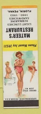 Matchbook Cover - Mateer's Restaurant Florin PA Pinup I'M NEXT • $3.99