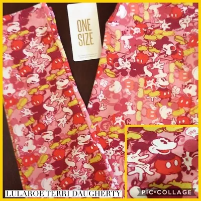 LLR One Size Disney Leggings Mickey Mouse In Reds Yellows & White • $4.99