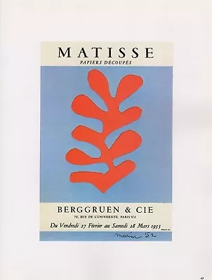 HISTORICAL ART GALLERY POSTER 1989 Vintage Matisse PAPIERS DECOUPES MOURLOT Col • $9