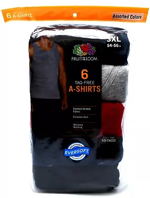 6 Blue Black Gray Red 3XL 54-56 A-Shirt Tanks Fruit Of The Loom 3EG 137-142 CM • $35.99