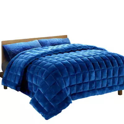 Giselle Bedding Faux Mink Quilt Super King Size Navy • $128.99