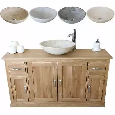 Bathroom Vanity Unit | Solid Oak Cabinet Wash Stand With Stone Basin 402SBCX1 • £727.56