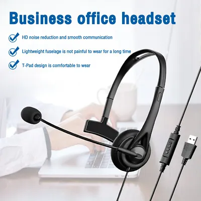 USB Headset With Microphone Computer Headphones For Laptop PC Call Center Work • £12.68