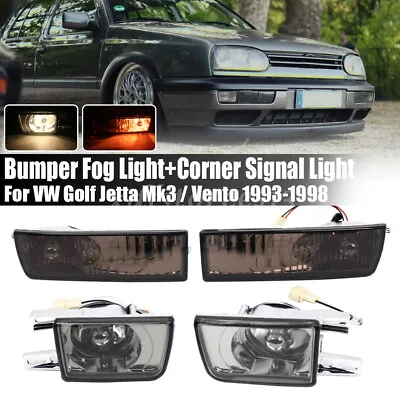 Smoked Front Bumper Fog Light+Corner Turn Signal For VW Jetta Golf Mk3 1993-1998 • $46.46