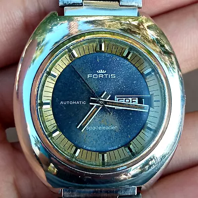 FORTIS Spaceleader Blue Dial Automatic Stainless Steel 40mm RARE Vintage Watch • $400