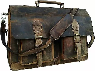 18 Inch Retro Buffalo Hunter Leather Laptop Messenger And Travel Bag • $92.99