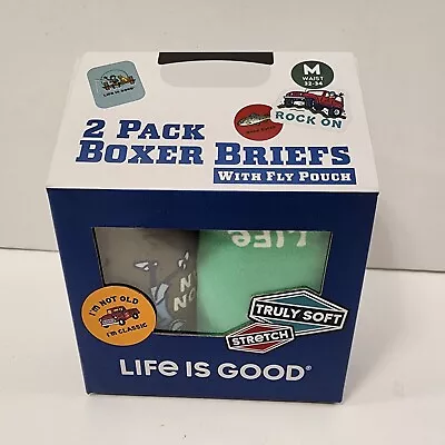 Life Is Good 2 Pack Boxer Briefs W/Fly Pouch M 32-34 Gift Box Golf Fishing • $20.95