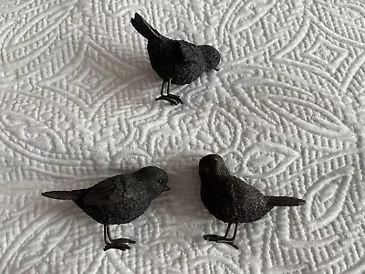 Set Of 3 Tiny Bronze Colored Birds Each About 2 1/2” Long By 2” Tall • $30