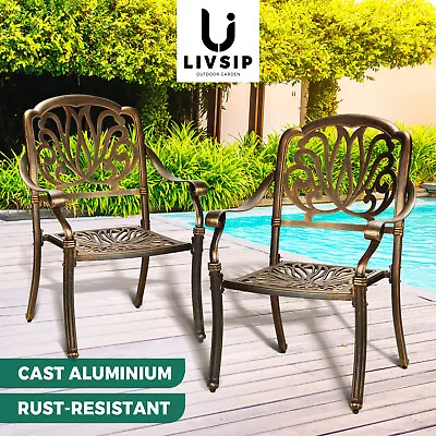 $269.90 • Buy Livsip Outdoor Dining Chairs Cast Aluminium Patio Garden Furniture Set Of 2 