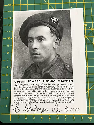 Company Sergeant Major Edward Thomas Chapman VC BEM  - Signed Autograph • £0.99