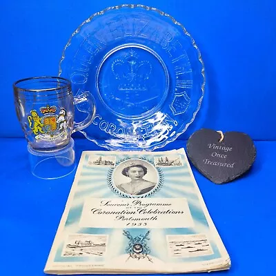 Queen Elizabeth II CORONATION 1953 * Glass Bowl Tankard Mug Souvenir Programme • £11.25