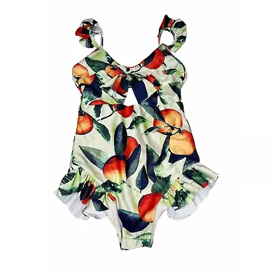 Mia Joyfolie Marina Orange Orchard Ruffle One Piece Swimsuit Girl Size 5 • $30