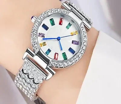 £7.79 • Buy Womens Silver Crystal Watch Luxury Style Quartz Analog Rhinestone Bracelet UK