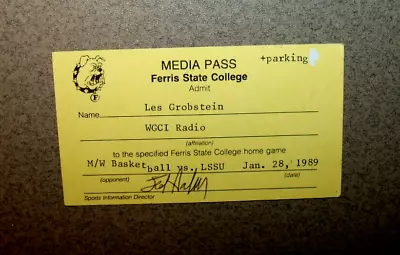 Ferris State Bulldogs 1/28/1989 Men's & Womens Basketball Media Pass Ticket Stub • $9.99