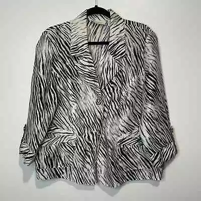 Chico's Women's Linen Blend Zebra Print Blazer Jacket Size 2 • £17.36