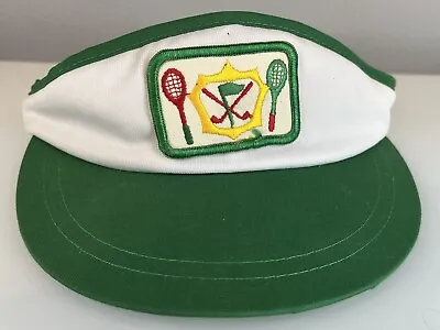 Vintage Country Club Tennis Racket Golf Club 80's Visor - Green & White • $15