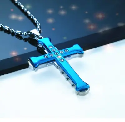 Mens Titanium Steel Cross Necklace Crucifix Necklace Cross Pendant For Men • $24.90