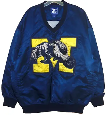 VINTAGE 90's MICHIGAN WOLVERINES THROWBACK STARTER SATIN PULLOVER JACKET 2XL • $224.99