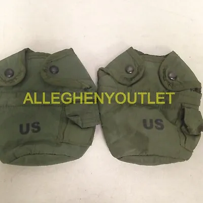 2 Military US Army 1 QT QUART CANTEEN COVER 1QT POUCH CARRIER OD WITH CLIPS VGC • $12.90