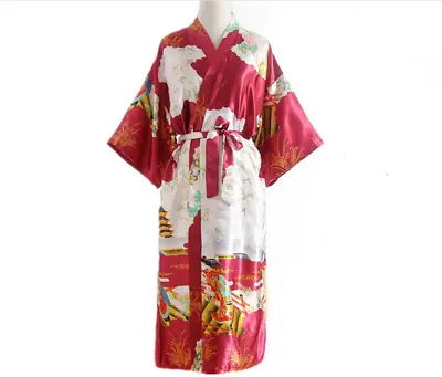 UK Silk Satin Retro Kimono Japanese Yukata Kimono Obi Cosplay Robe Geisha Dress • £23.76