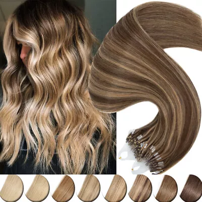 Micro Loop Ring Beads/Link Remy Human Hair Extensions Pre Bonded Thick 100S 200S • $29.10