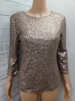 MM Couture Sequined  Lined Long Sleeve Top Bronze Brown Sz M • $18.92