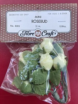 NOS Mini Yellow Rose Buds Poly/Silk Wedding-Shower-Favor-Craft - 12 Pics Ea. Bag • $4.99