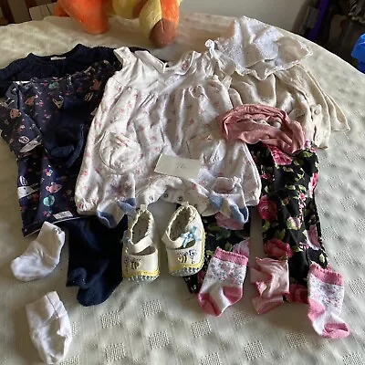 (76) 3-6 Month Girl Bundle Dress Cardigan Rompers Socks Shoes Tight Hat Hairban • £3