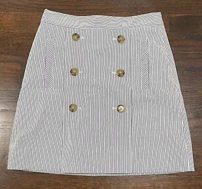 J. Crew Seersucker Button Front Miniskirt Size 0 Blue White Stripe W/ Pockets • $21.99