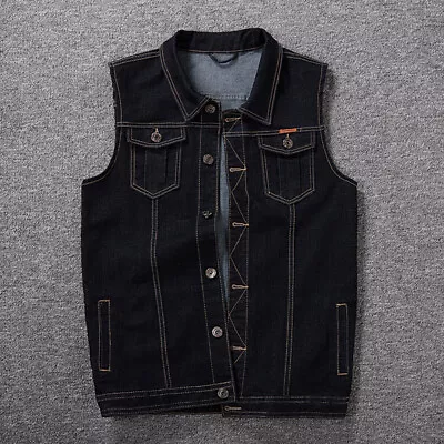 Men Denim Vest Waistcoat Gilet Top Sleeveless Shirt Jacket Jeans Tops Pocket Fit • $81.66