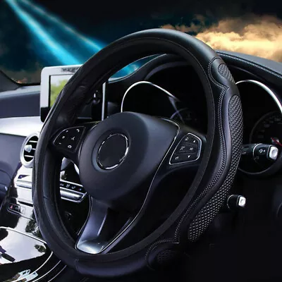 Black Leather Car Steering Wheel Cover Anti-slip 38cm/15  Universal Accessories • $14.12