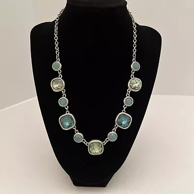 Monet Silver Tone Chain Necklace With Green Crystal Type Stones • $18.50