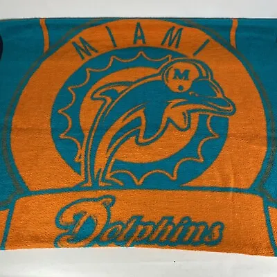 Vintage Miami Dolphins Biederlack Throw Blanket Aqua Blue Orange Black • $39.77