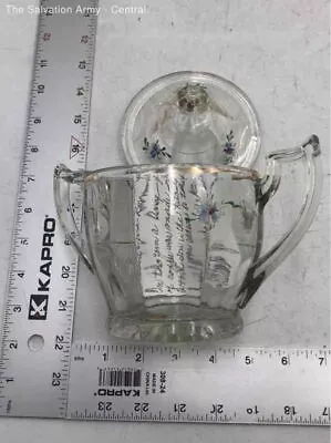 Vintage Clear Floral Glass Art Decorative Sugar Bowl With Lid And Handheld • $7.99