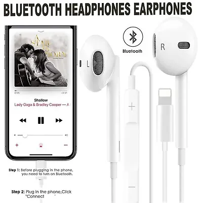 IN EAR Wired Bluetooth Headphones Earphones For IPhone 14/13/12/11/XR/XS/SE/8/7 • £5.75