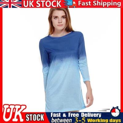 £5.49 • Buy Ladies Casual Dip Dye Long Sleeve Short Mini Dress Loose Long Shirt Blouse -9354