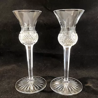 Two Vintage Edinburgh Crystal Panel Cut Long Stem Thistle Dram Glasses Whisky • £65