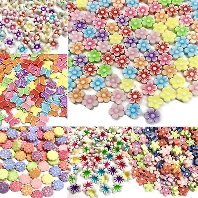 100 Pcs Flowers And Butterfly Acrylic Charm And Beads - Pick Your Design • £2.99