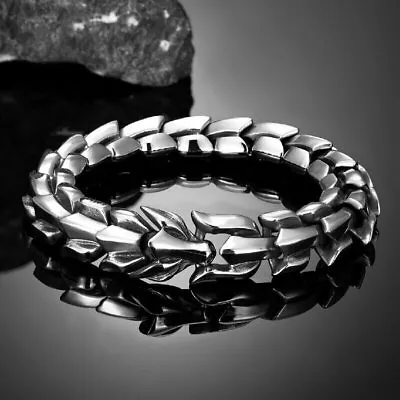 Ouroboros Dragon Head Bracelet Men Punk Stainless Steel Wristband Vikings Bangle • $10.44