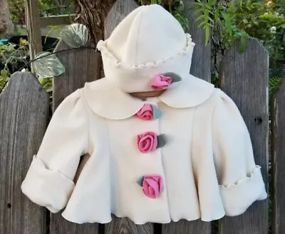 MACK & CO. Boutique Baby Girls Fleece Jacket Coat Hat Set Sz 3 Mos. Easter • $15