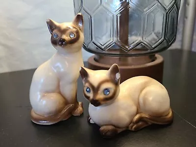 Victoria Ceramics Japan Siamese Cat Salt And Pepper Shakers Rhinestones Eyes • $14.50
