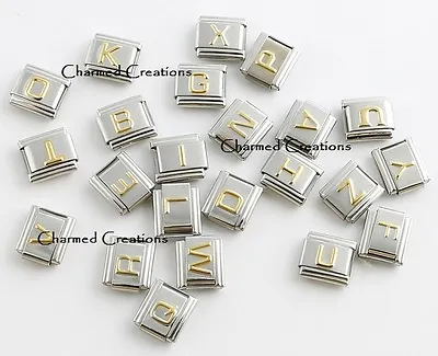 Skinny Gold Letter Initials Alphabet Name ID 9mm Italian Charm Stainless Steel • $4.95