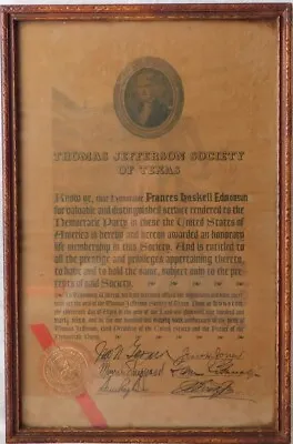 Vtg 1939 Thomas Jefferson Society Texas Democartic Party Signed Member Document • $59.99