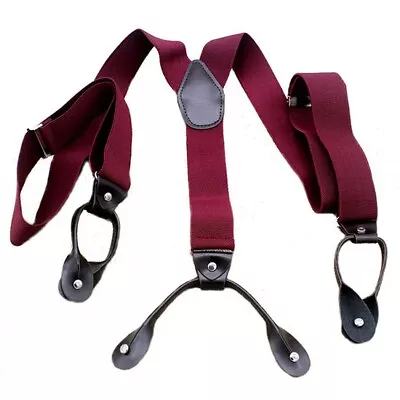 Brand New 1 PC Button Holes Link Men's Suspender-Wine Red Color #241122 • $5.59